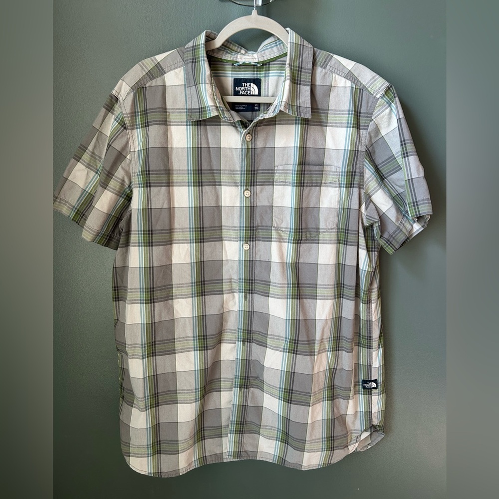 The North Face Men's Casual Plaid Shirt XL - Green and Gray